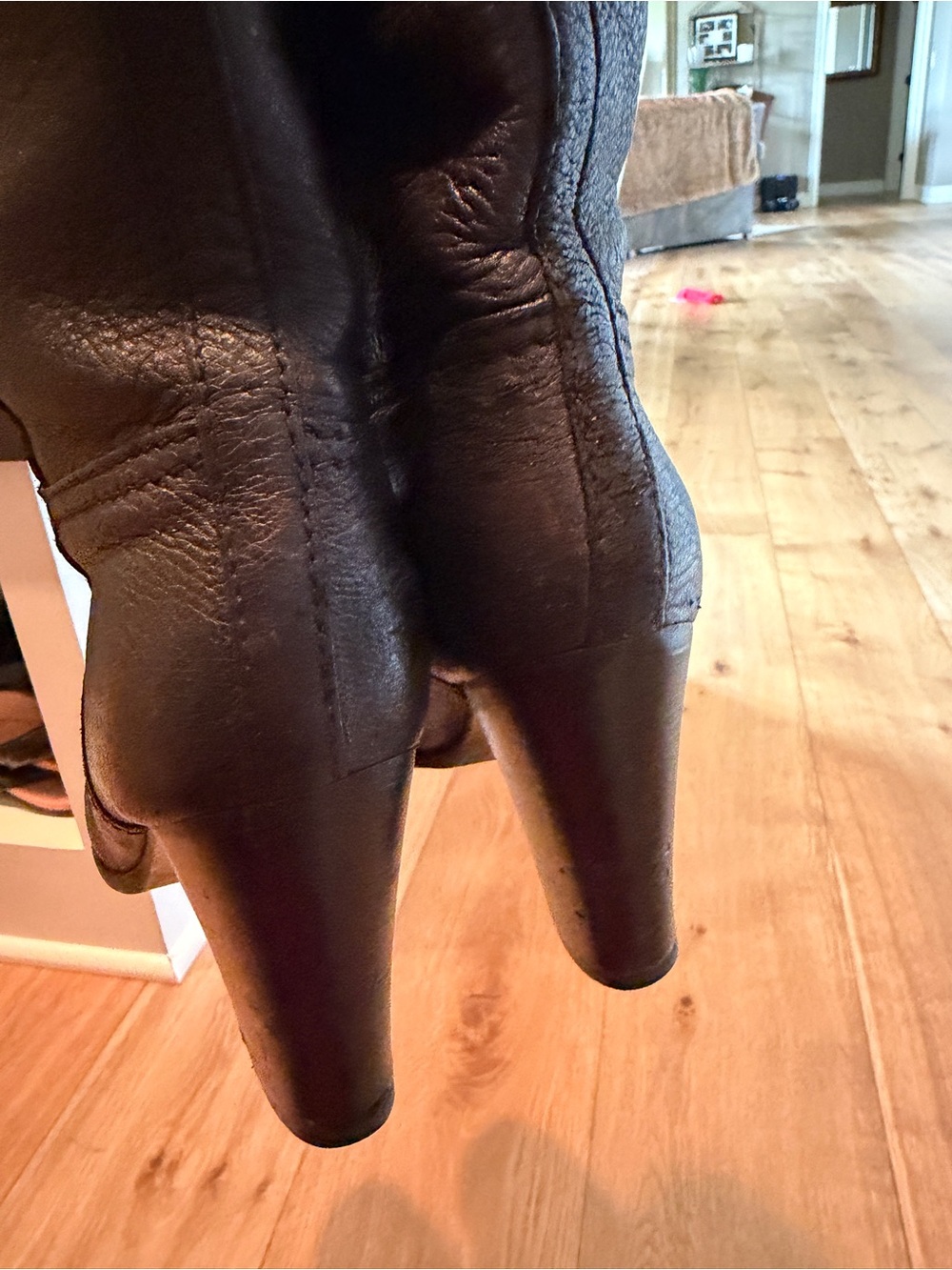 Prada Black Leather Knee-High Block Heel Boots with Gold Logo - Picture 5 of 11